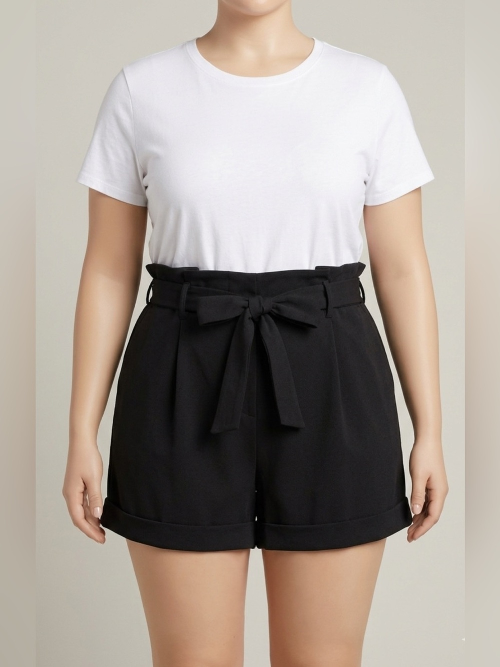 HUE Black High-Waist Tie-Belt Women's Shorts